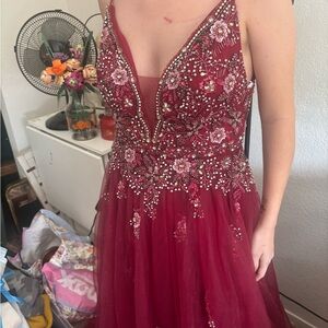 Brand New Jovani Burgundy Floral Embellished Prom Dress